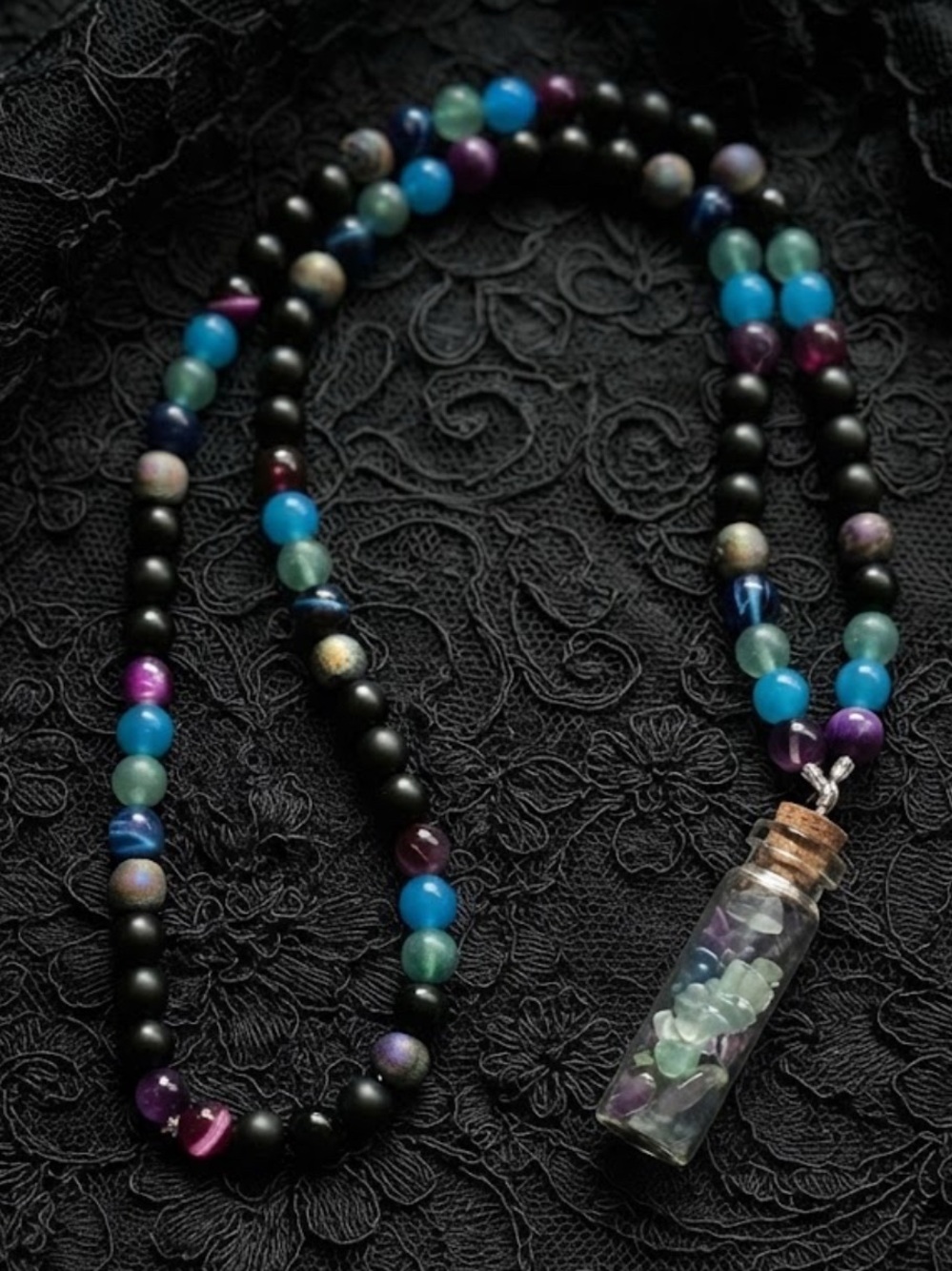 Spellbound Elixir Necklace (Rainbow Fluoride, Rainbow Druzy, Rainbow Obsidian) - Picture 3 of 4